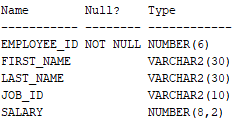 TABLES in Oracle : output